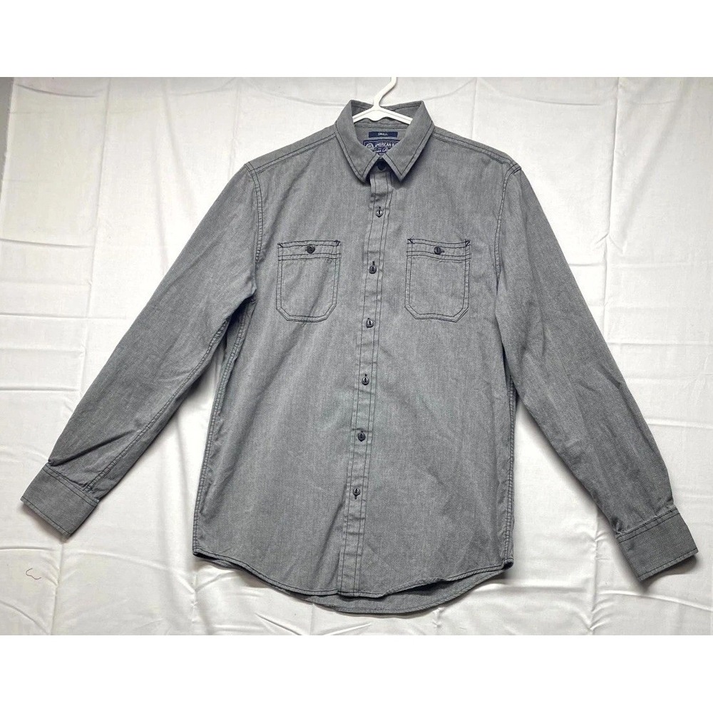 American Rag Cie Shirt Mens Small Gray Cotton Pockets Button Front Everyday Wear